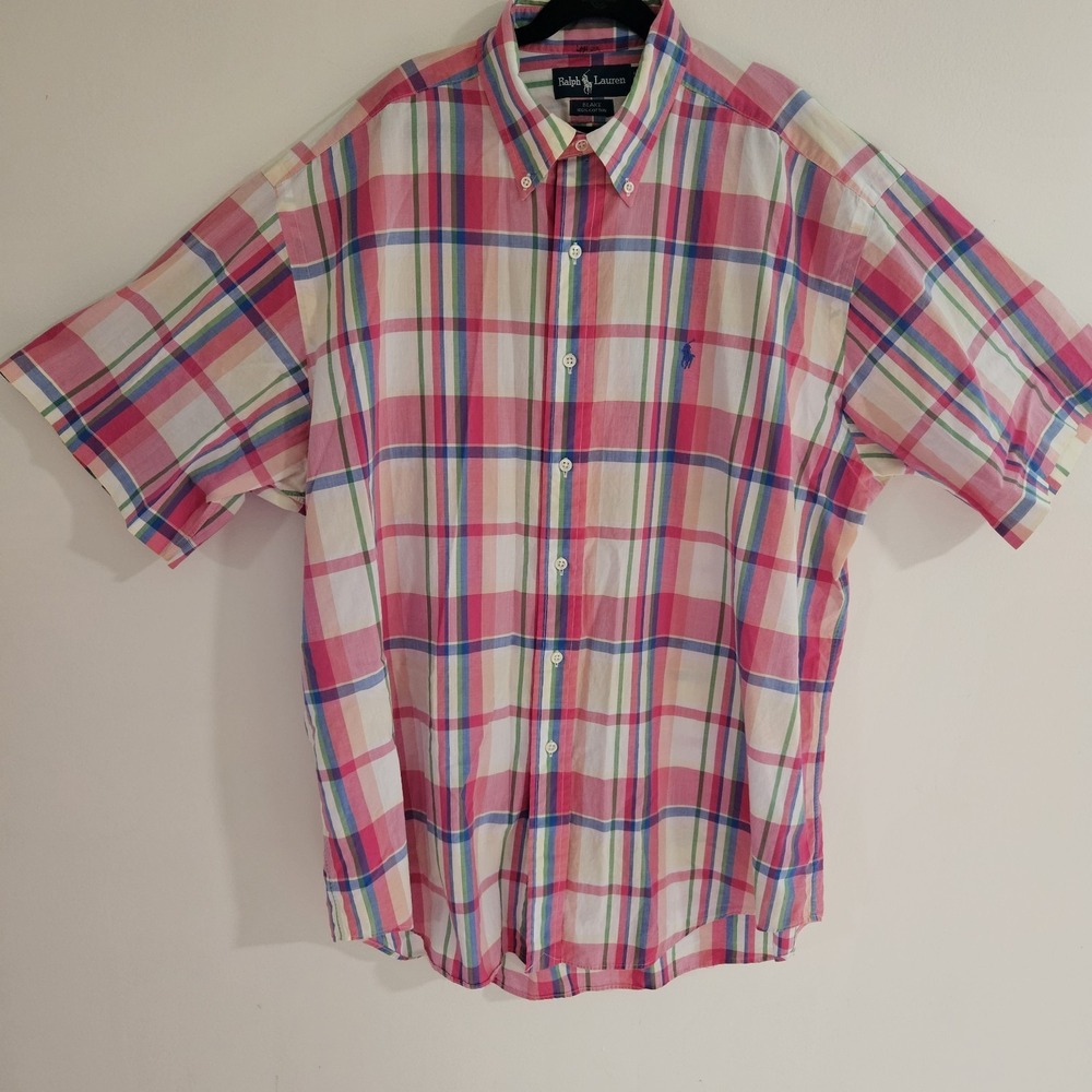 Polo Ralph Lauren L Shirt Blake Bright Colorful Plaid Short Sleeve Button Pony